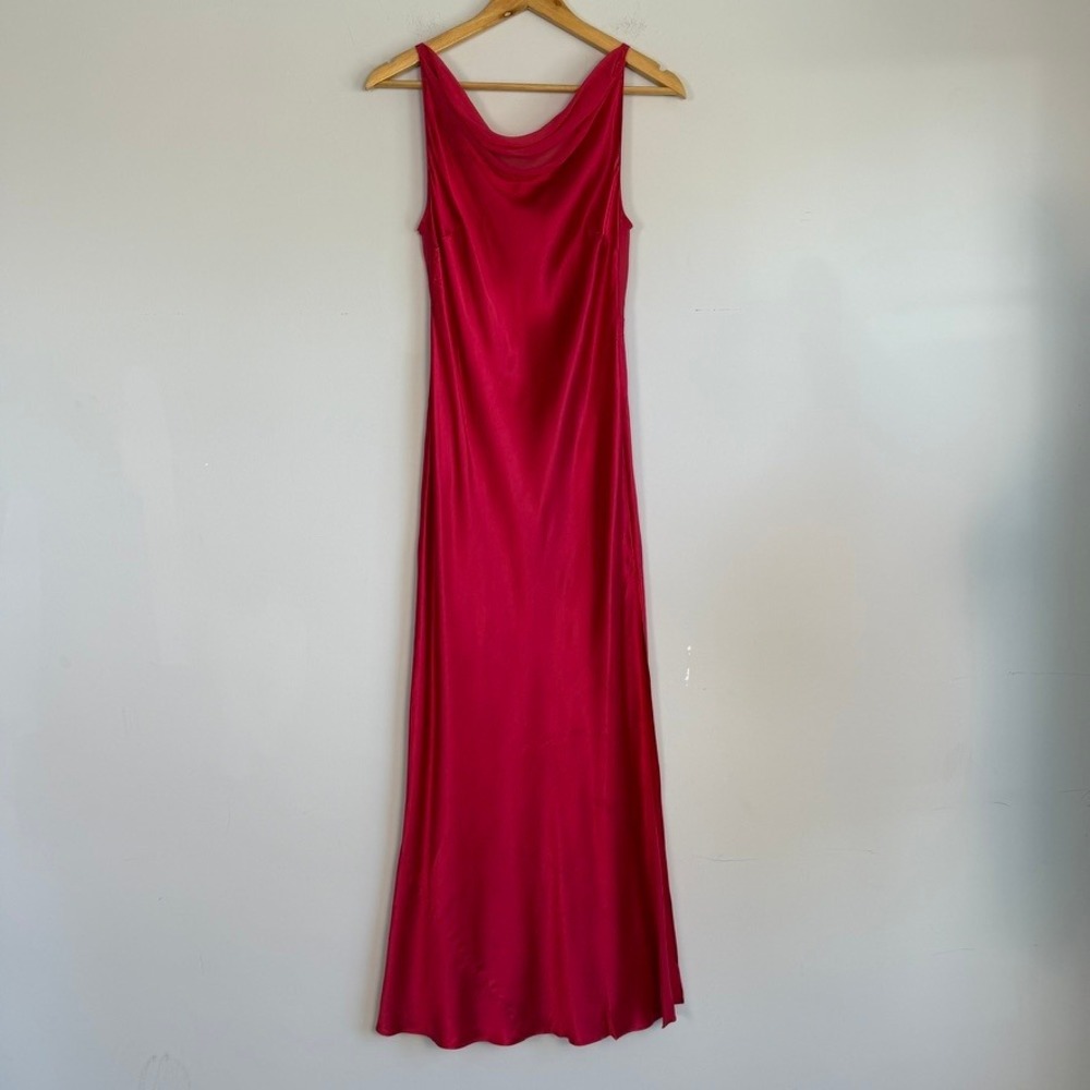 Vintage Victorias Secret Silk Slip Maxi Dress Bias XS Cowl Neck Slit Y2K Red